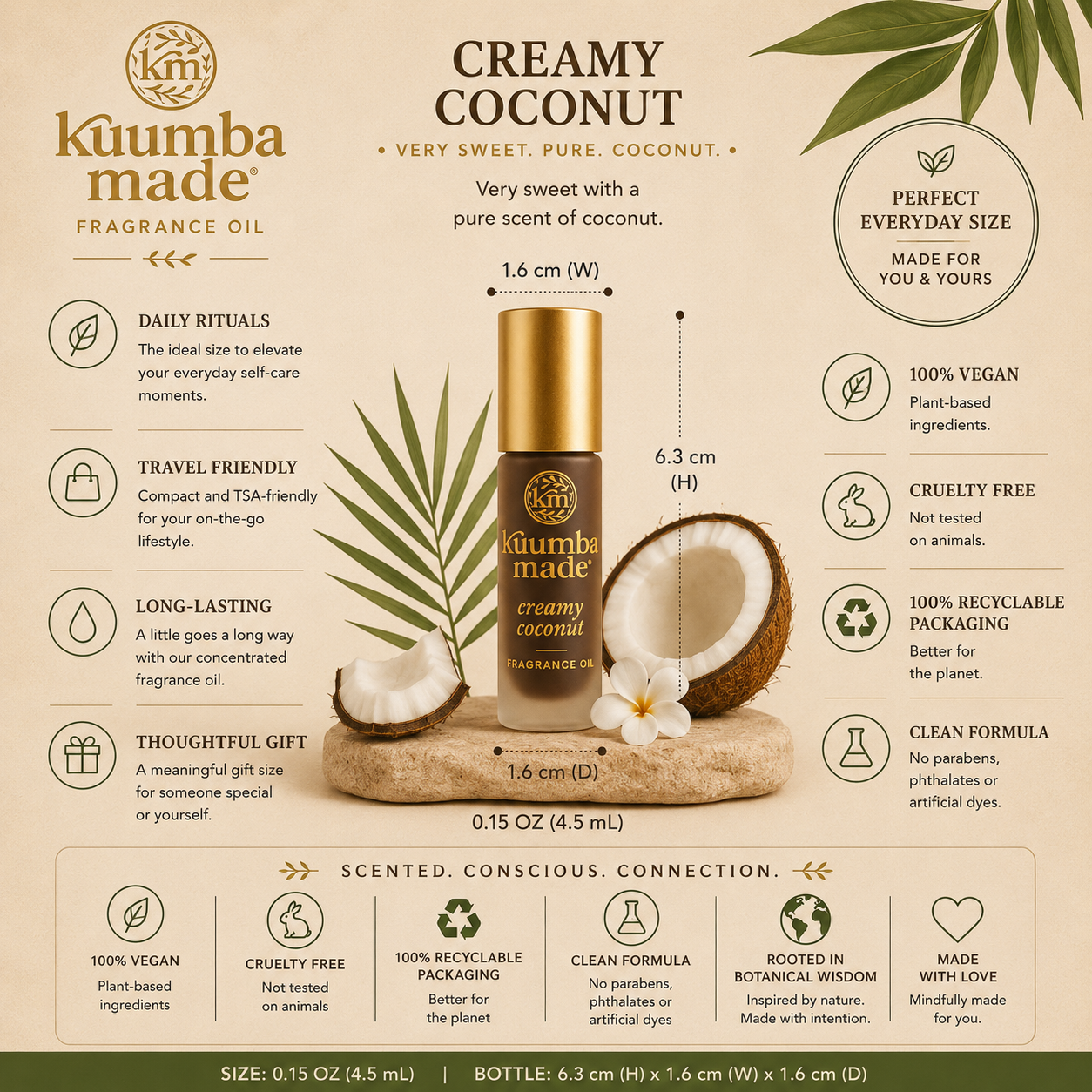 Tropical and inviting with hints of vanilla and raw sugar, this Creamy Coconut Kuumba Made fragrance oil will remind you of a summer dance on the beach with flowers adorning your hair.
