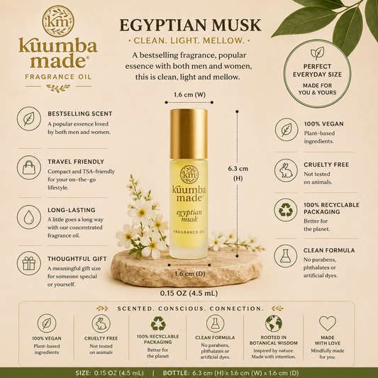 Kuumba Made Egyptian Musk Fragrance Oil is a timeless, sensual scent rooted in ritual, stillness, and sacred presence. Light yet deeply evocative, this universally loved fragrance carries soft notes of fresh water and sanctifying sandalwood, creating a clean, skin-warmed aroma that feels both ancient and intimate. Egyptian Musk has long been associated with grounding, attraction, and spiritual purification, making it ideal for daily wear, meditation, or ritual anointing.