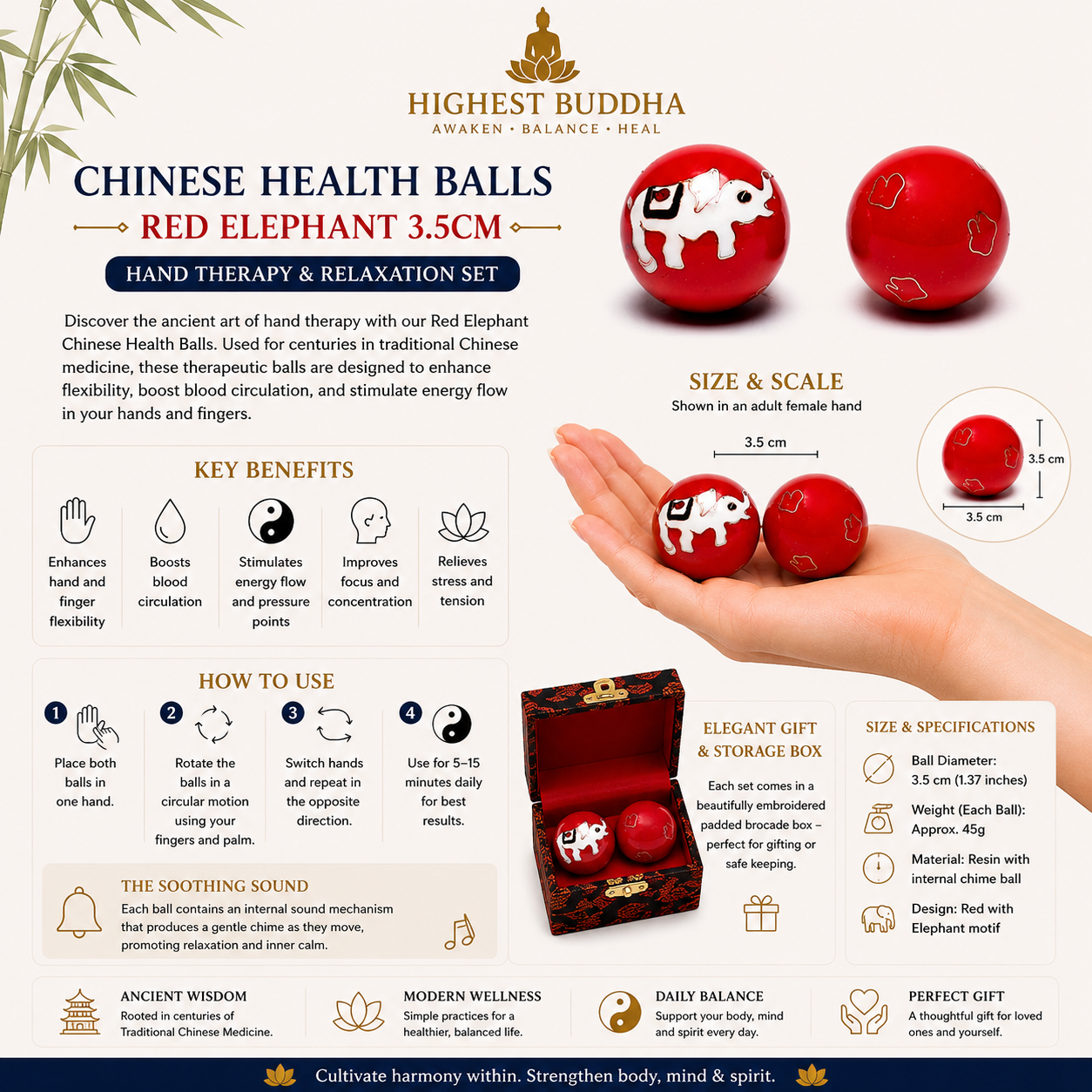 Chinese Health Balls Red Elephant 3.5cm – Hand Therapy & Relaxation Set