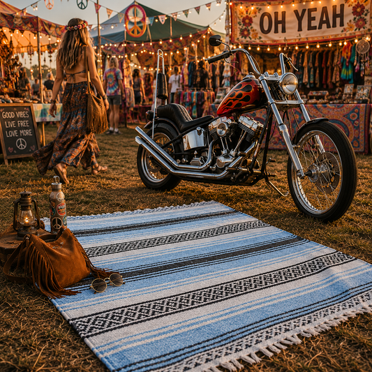 Hand loomed Mexican falsa blankets are available in a variety of colours. These wonderful, functional craft items are used for a variety of purposes, a simple cozy blanket, a yoga or meditation mat.

Made from Recycled Yarn
Traditional Mexican Craft
Ideal Festival Blanket

Approx.: 120cm × 185cm