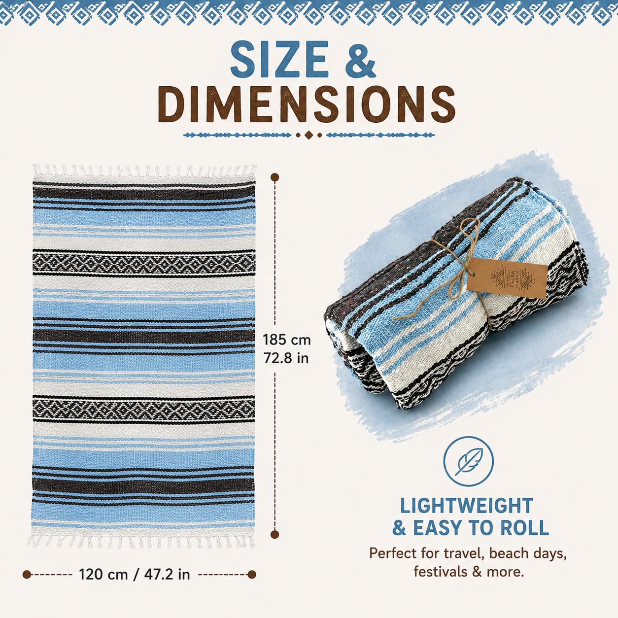 Hand loomed Mexican falsa blankets are available in a variety of colours. These wonderful, functional craft items are used for a variety of purposes, a simple cozy blanket, a yoga or meditation mat.

Made from Recycled Yarn
Traditional Mexican Craft
Ideal Festival Blanket

Approx.: 120cm × 185cm