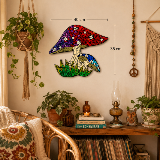 Mosaic Toadstool Plaque | Whimsical Mushroom Wall Art for Home Décor