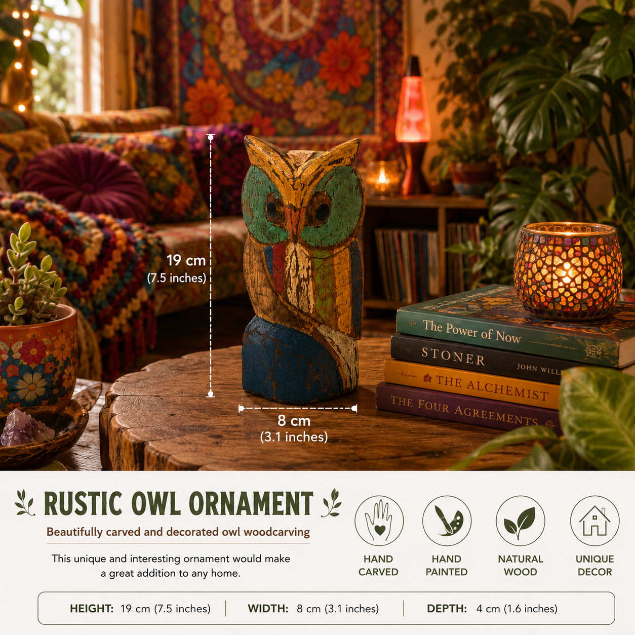 Handmade Wooden Owl Ornament | Rustic Carved Owl Home Décor

Beautiful handmade wooden owl ornament with rustic colours. A unique carved owl decoration perfect for rustic home décor, gifts, and collectors.