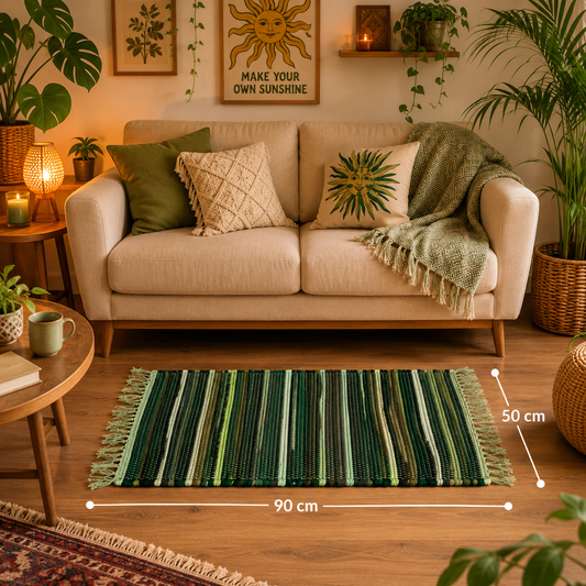 Premuim Quality Small Rag Rug | Natural Greens