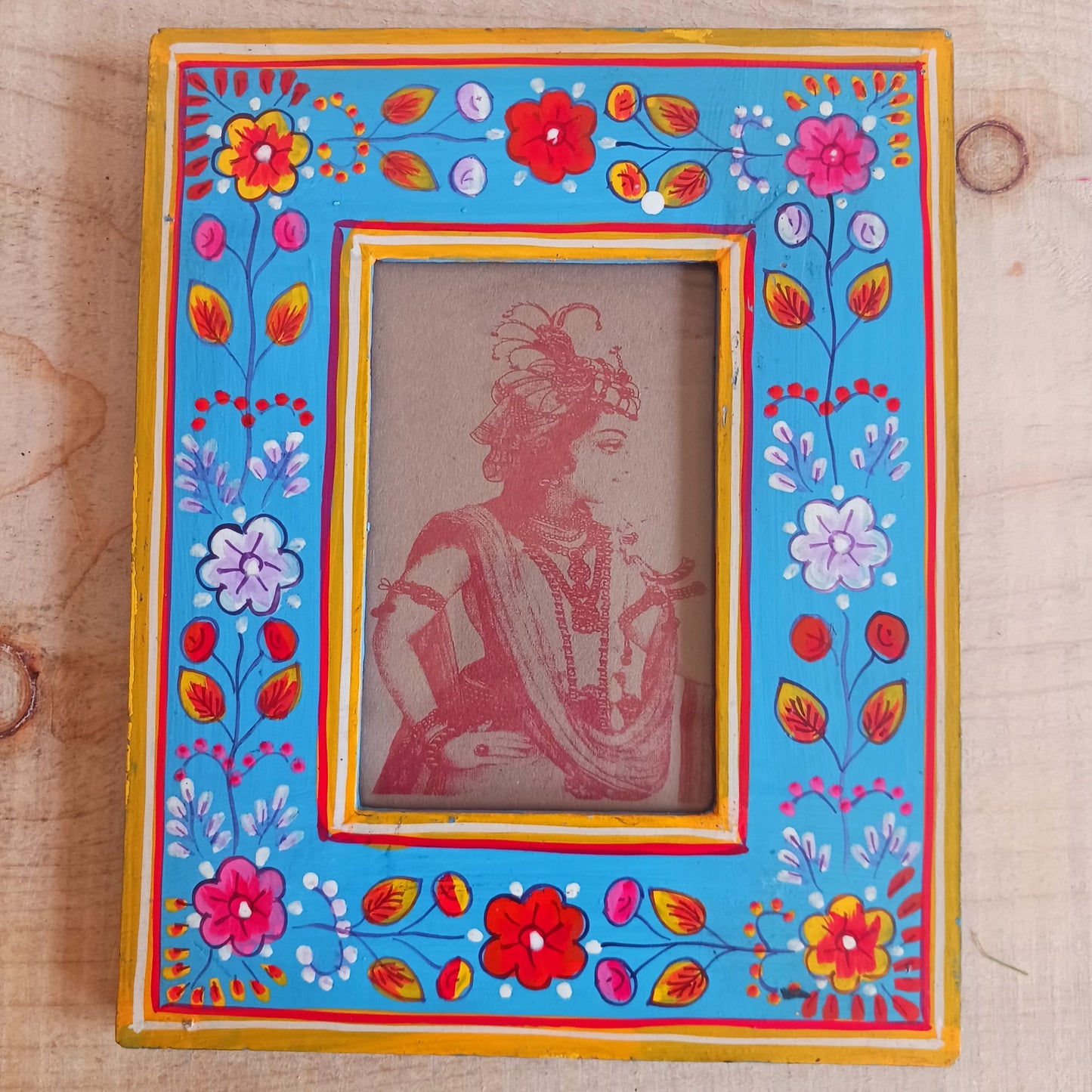 Floral Design Hand Painted Indian Photo Frames (turquoise)