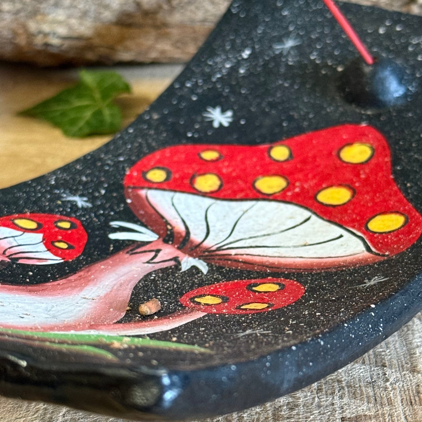 Invite the calm of the forest into your home with this Terracotta Mushroom Incense Holder, lovingly handcrafted in Bali. Each piece is formed from natural terracotta and hand painted with earthy tones and fine detailing, echoing the peaceful spirit of nature.