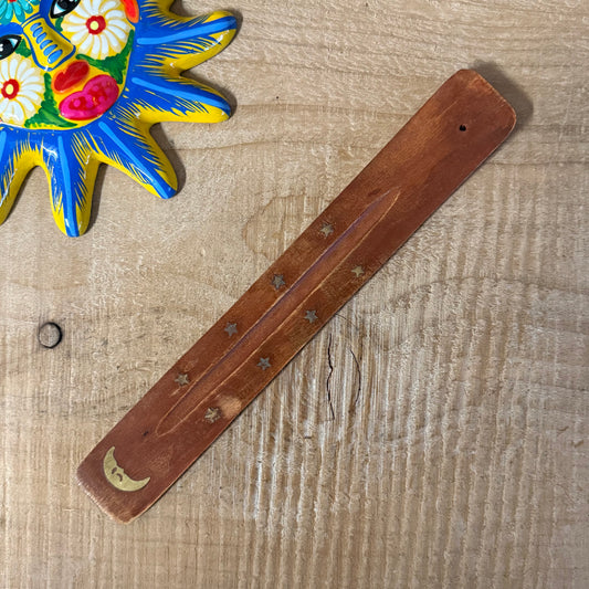 Banana Moon wooden incense ash catcher with brass inlay ritual holder