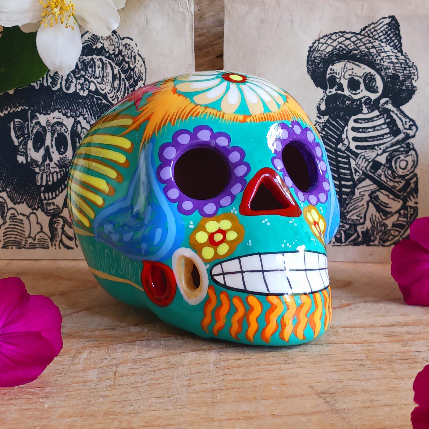 Mexican Painted Ceramic Candy Skull | Turquoise