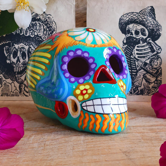 Mexican Painted Ceramic Candy Skull | Turquoise