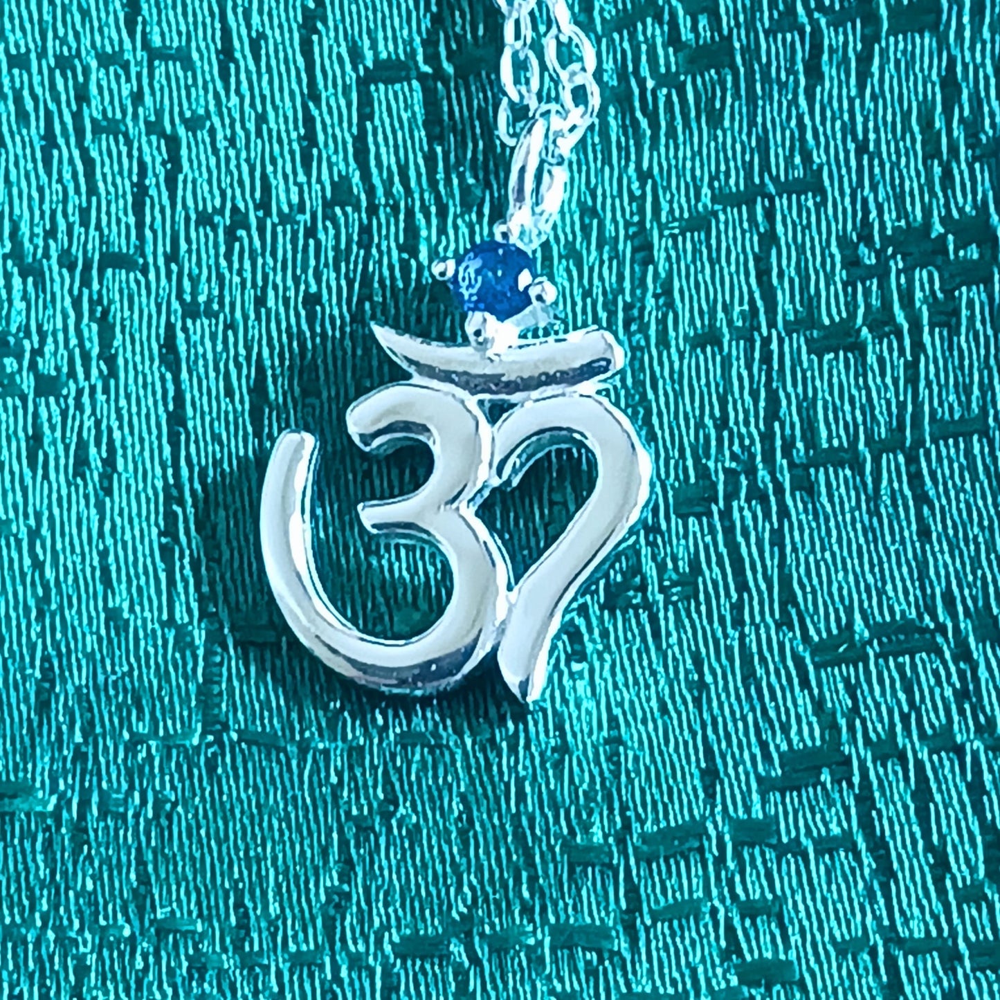 Om Symbol Pendant Necklace with Corundum Stone | 925 Silver on solid 925 Silver chain