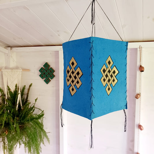 Lokta Paper Nepalese Lampshade | Endless Knot Blue