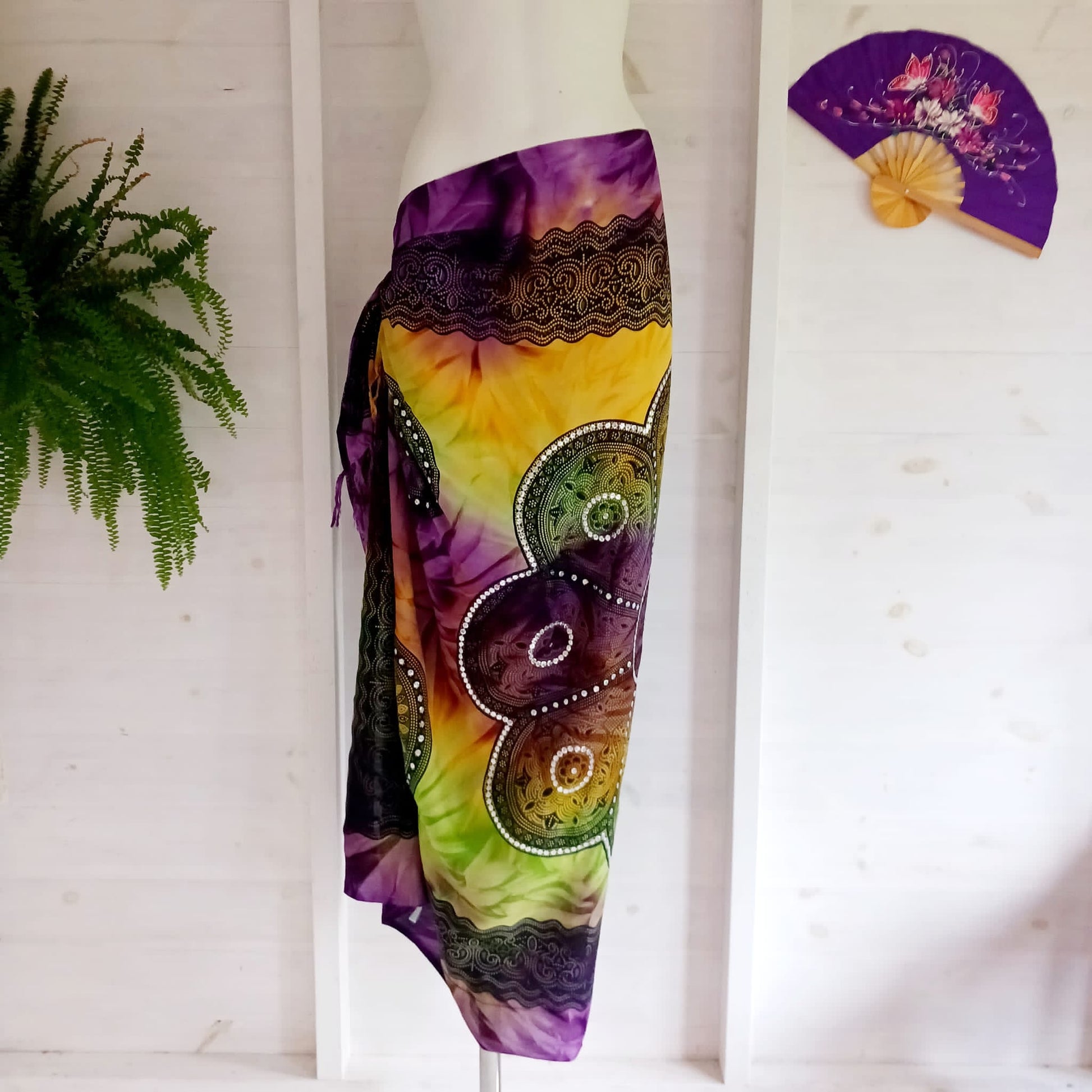 Tie Dye Padma Sarong | Beach Wrap Purple Yellow Green