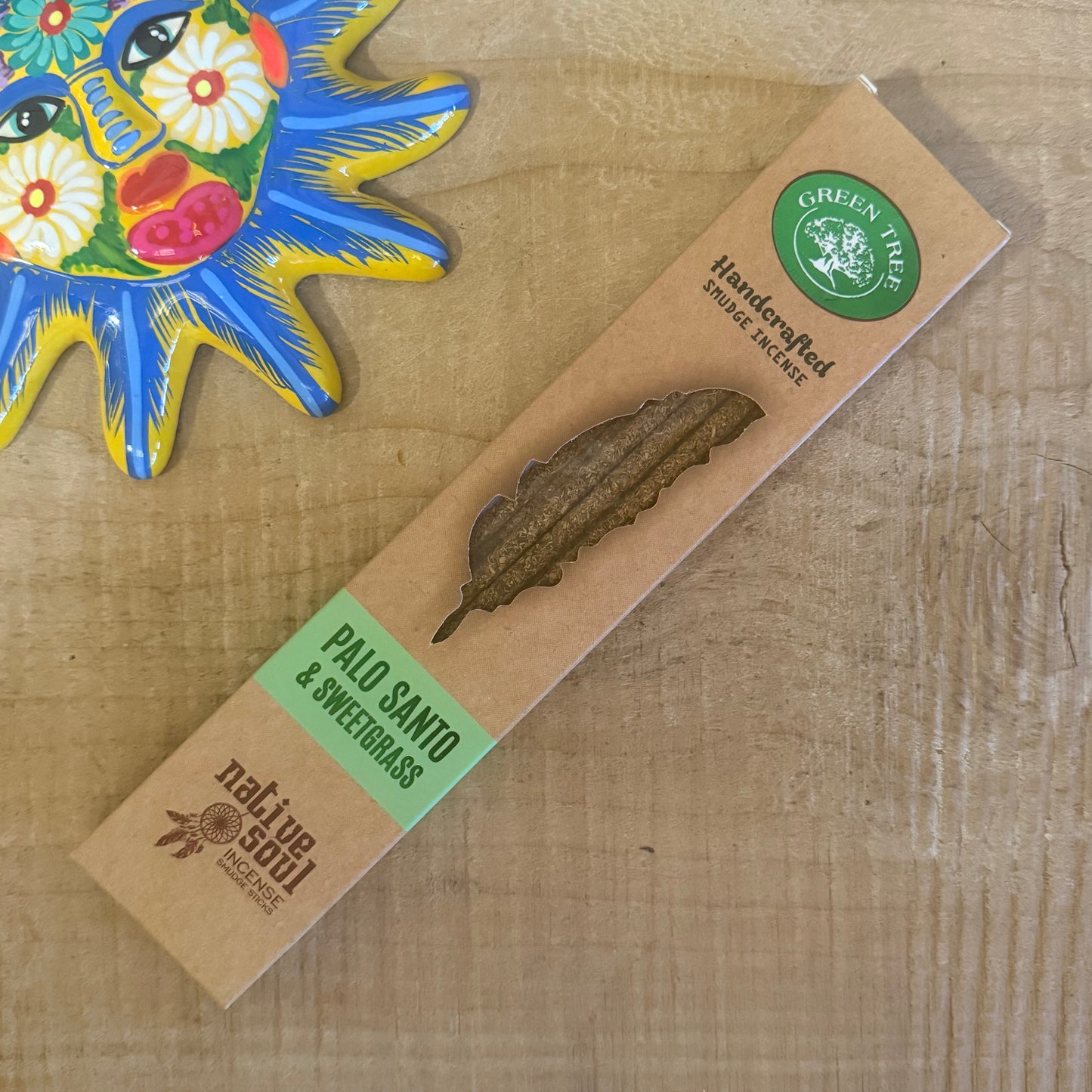 Native Soul Smudge Palo Santo & Sweetgrass incense by Green Tree. Vegan masala incense for purification, energy clearing, and spiritual rituals.