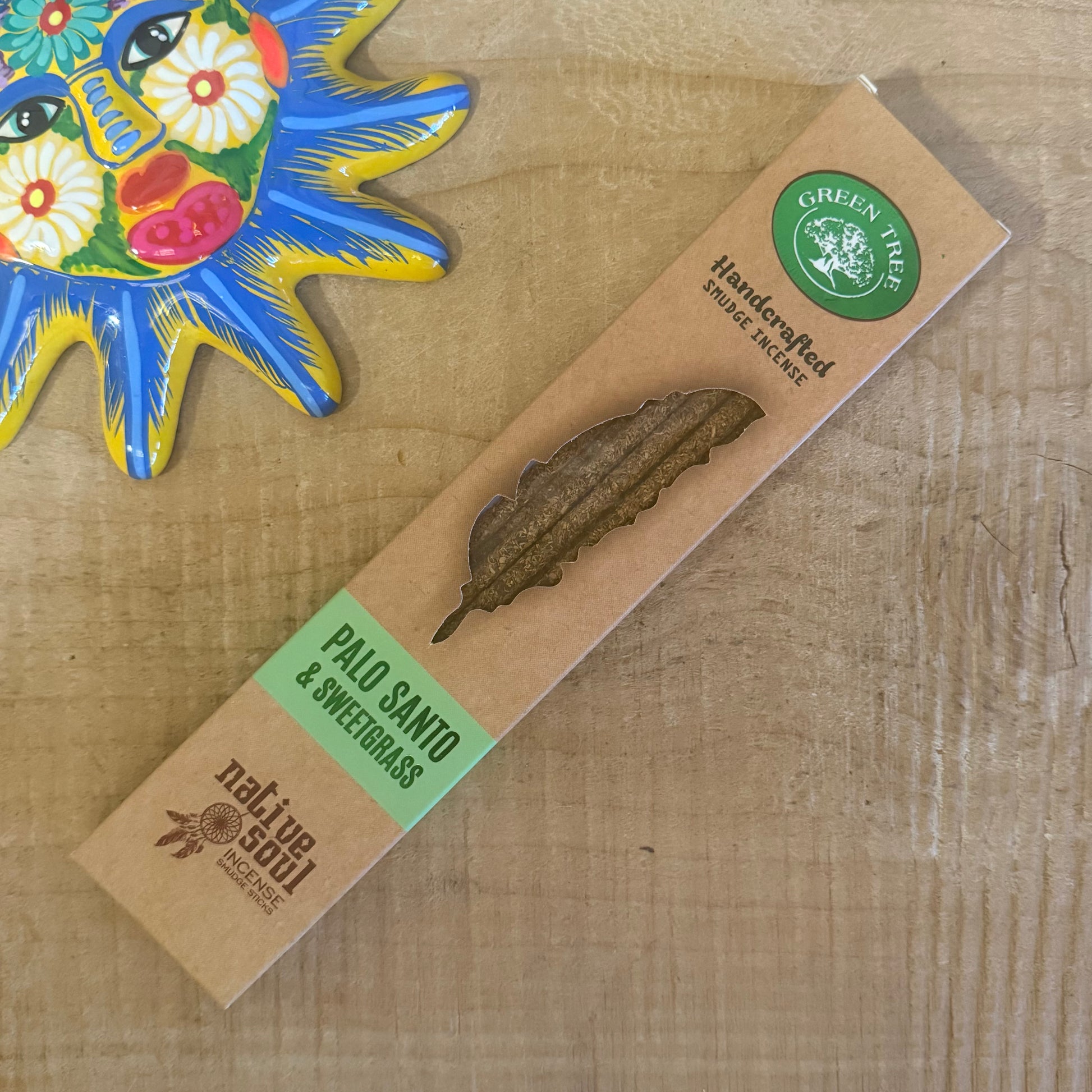 Native Soul Smudge Palo Santo & Sweetgrass incense by Green Tree. Vegan masala incense for purification, energy clearing, and spiritual rituals.