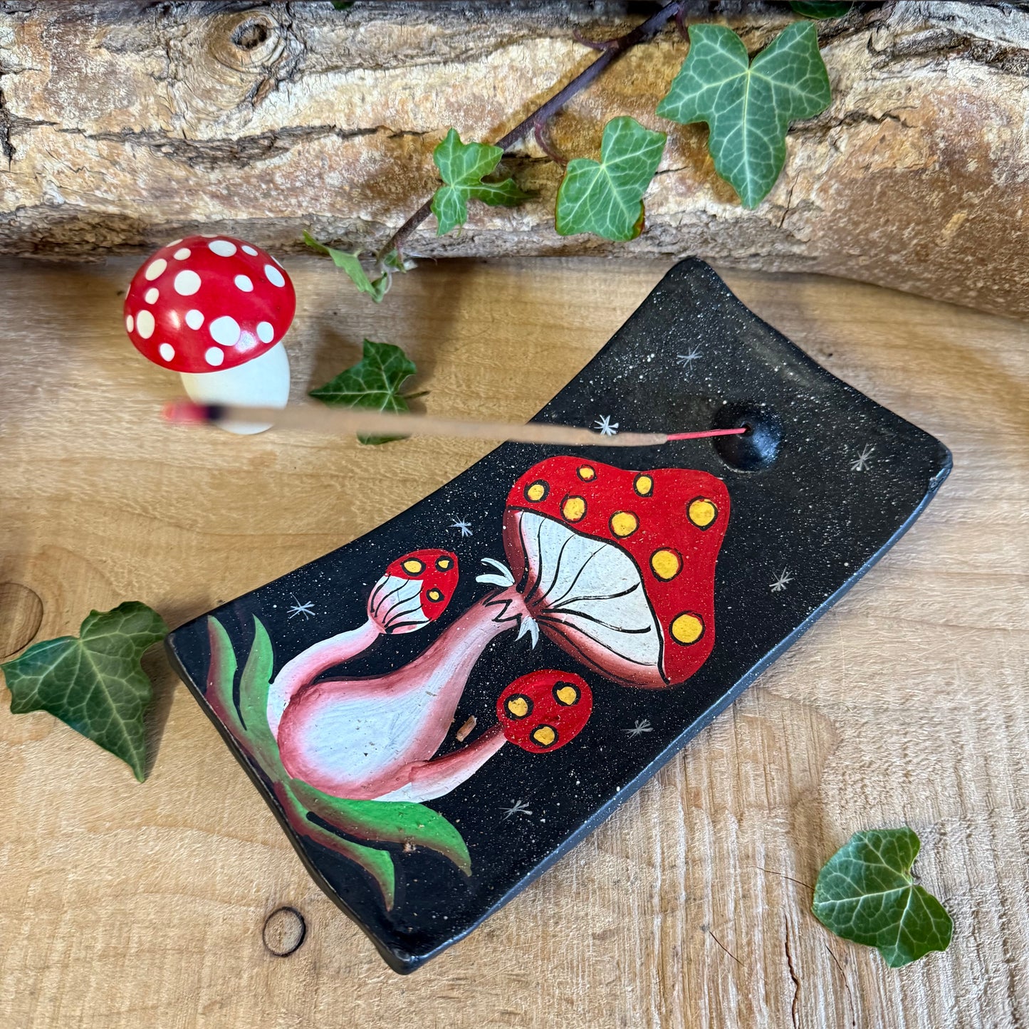 Invite the calm of the forest into your home with this Terracotta Mushroom Incense Holder, lovingly handcrafted in Bali. Each piece is formed from natural terracotta and hand painted with earthy tones and fine detailing, echoing the peaceful spirit of nature.