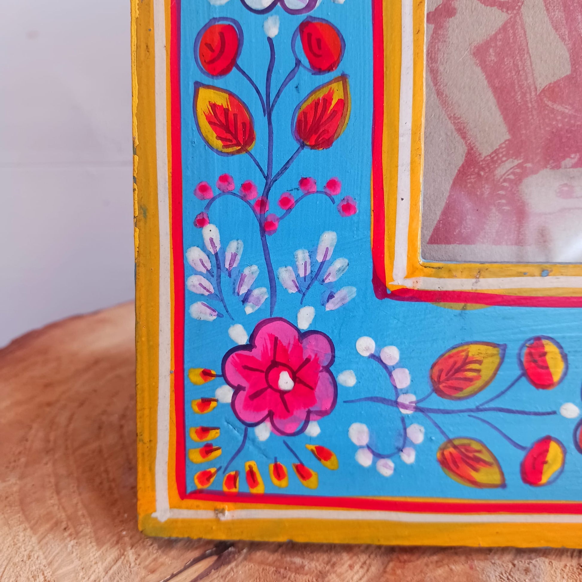 Floral Design Hand Painted Indian Photo Frames (turquoise)