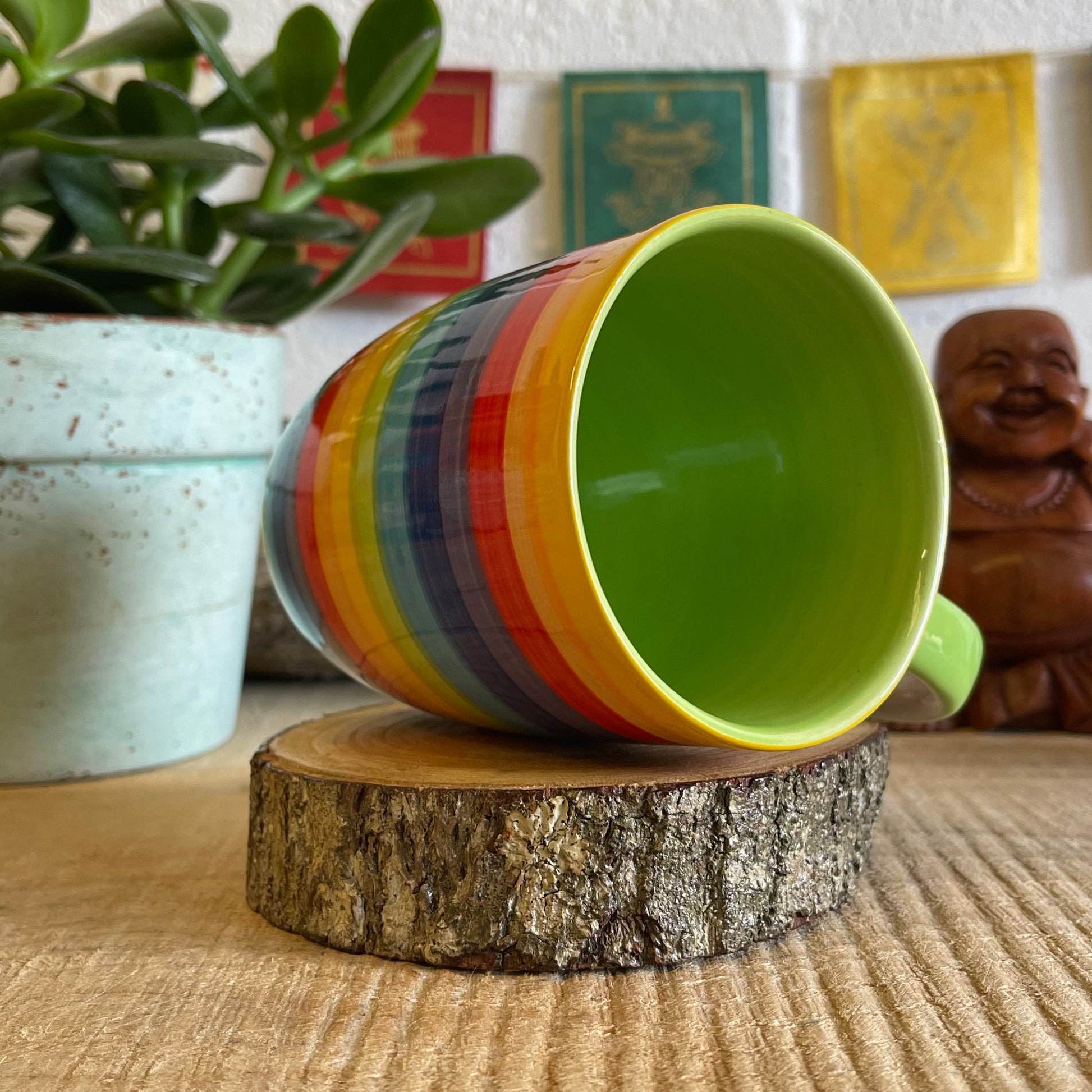 Hand painted rainbow stripe mug 349ml (approx.)