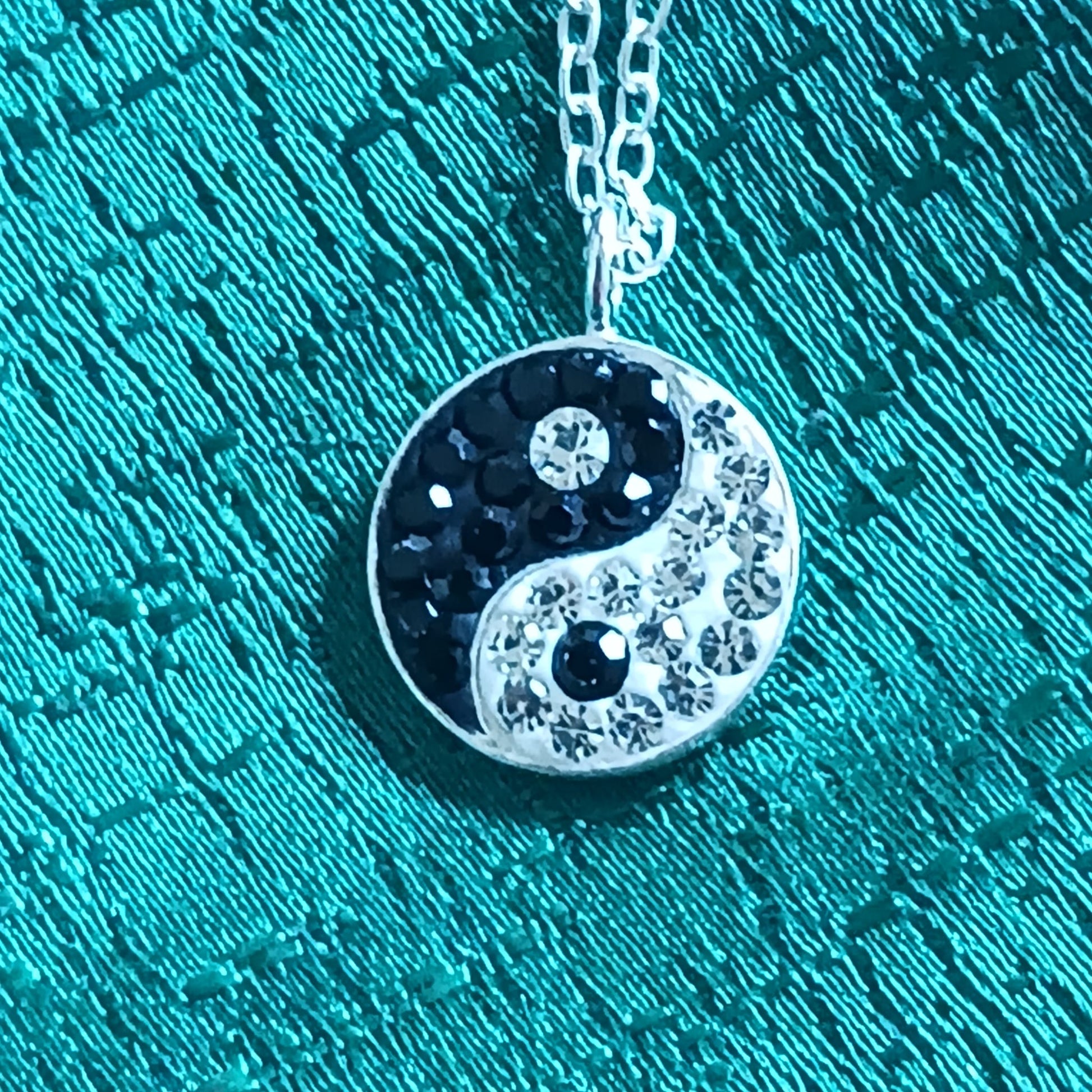 Jeweled Yin Yang Symbol Pendant Necklace