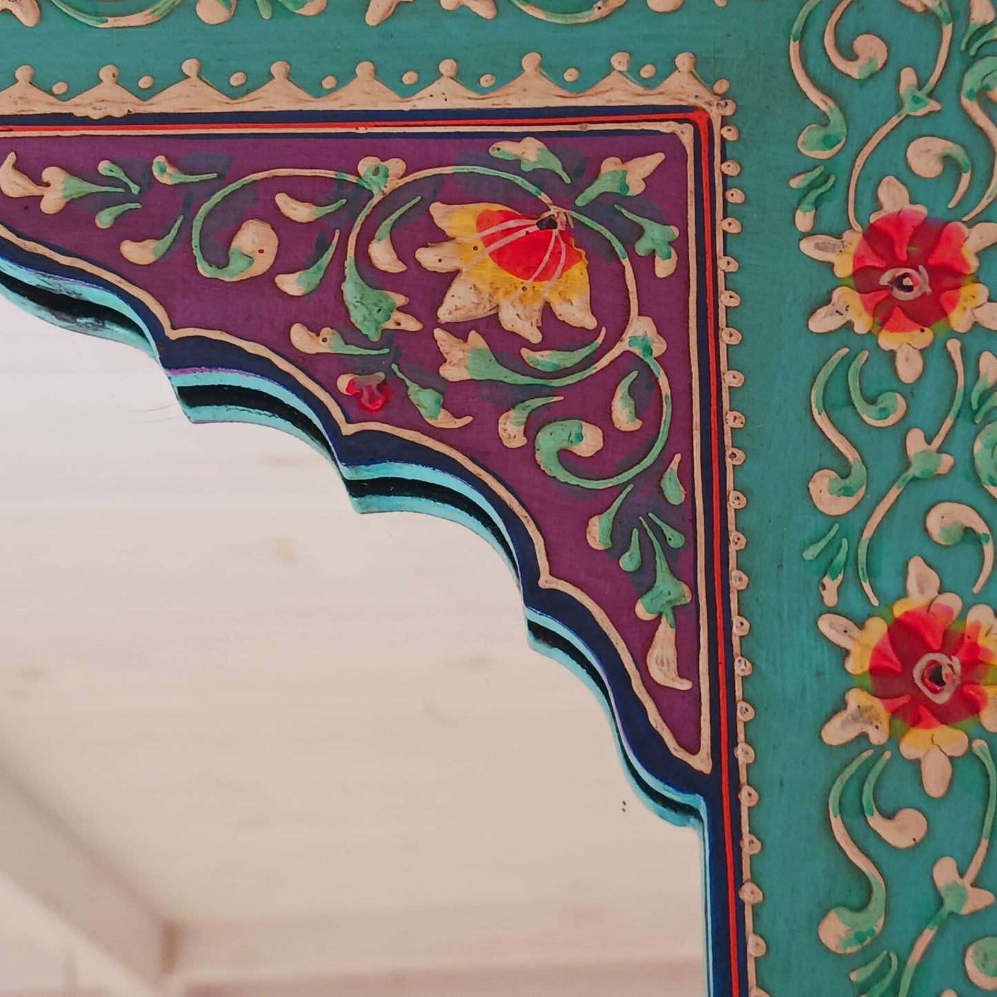 Turquoise Indian Floral Hand Painted Wall Mirror