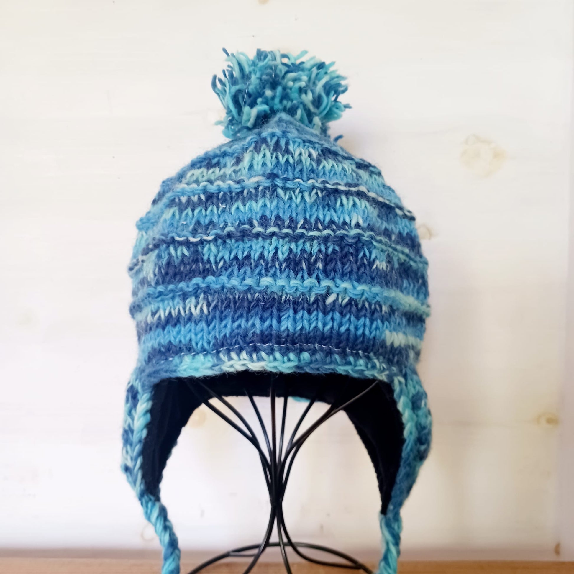 Tie Dye  Tibetan Knitted Earflap Hat Blue (Adult)