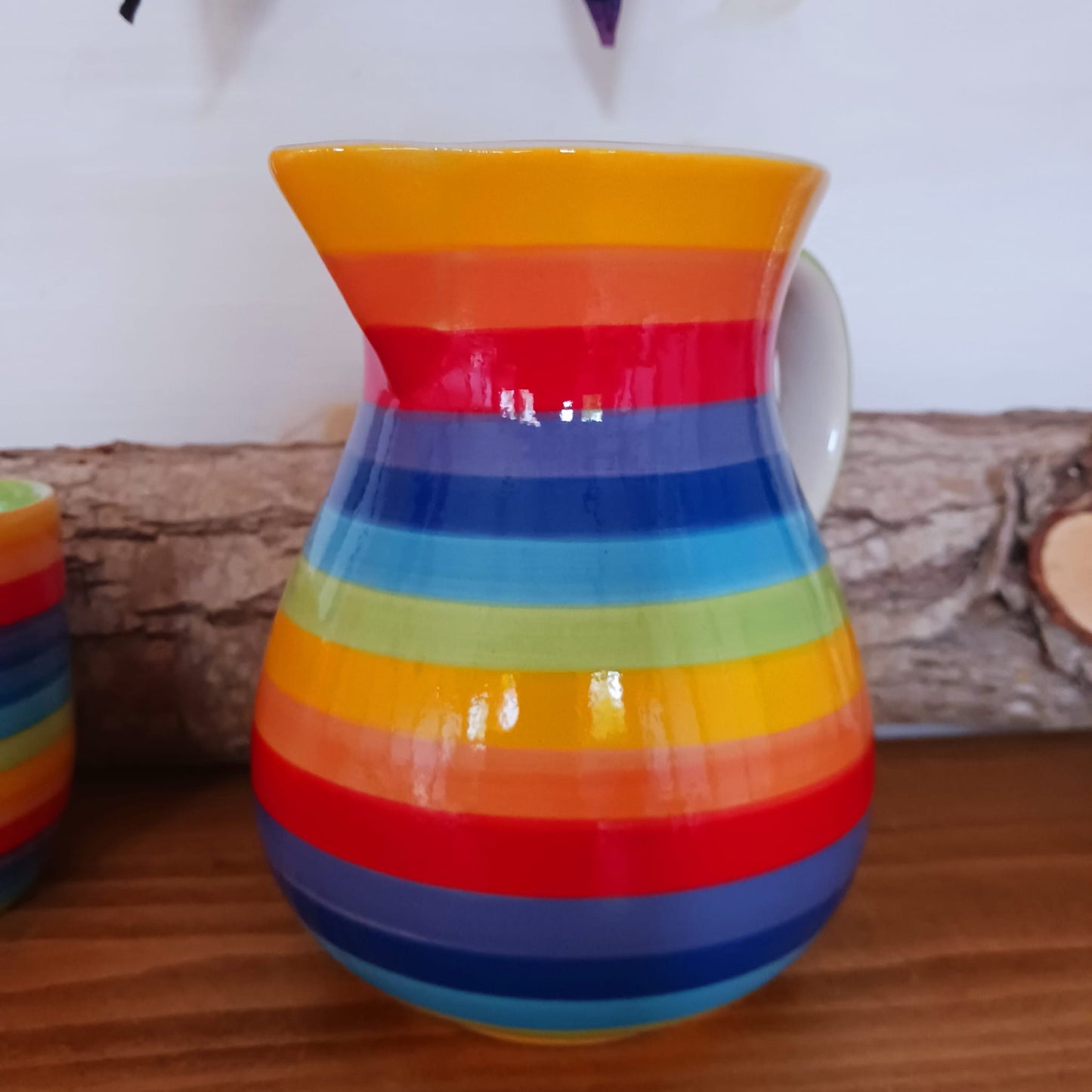 Hand Painted Rainbow Stripe Large Jug 980ml (approx.)