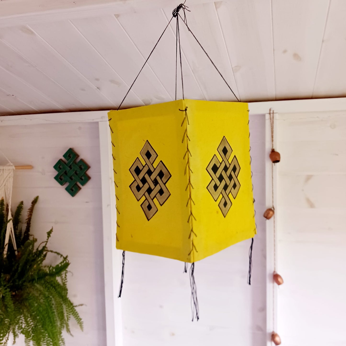 Lokta Paper Nepalese Lampshade | Endless Knot Yellow