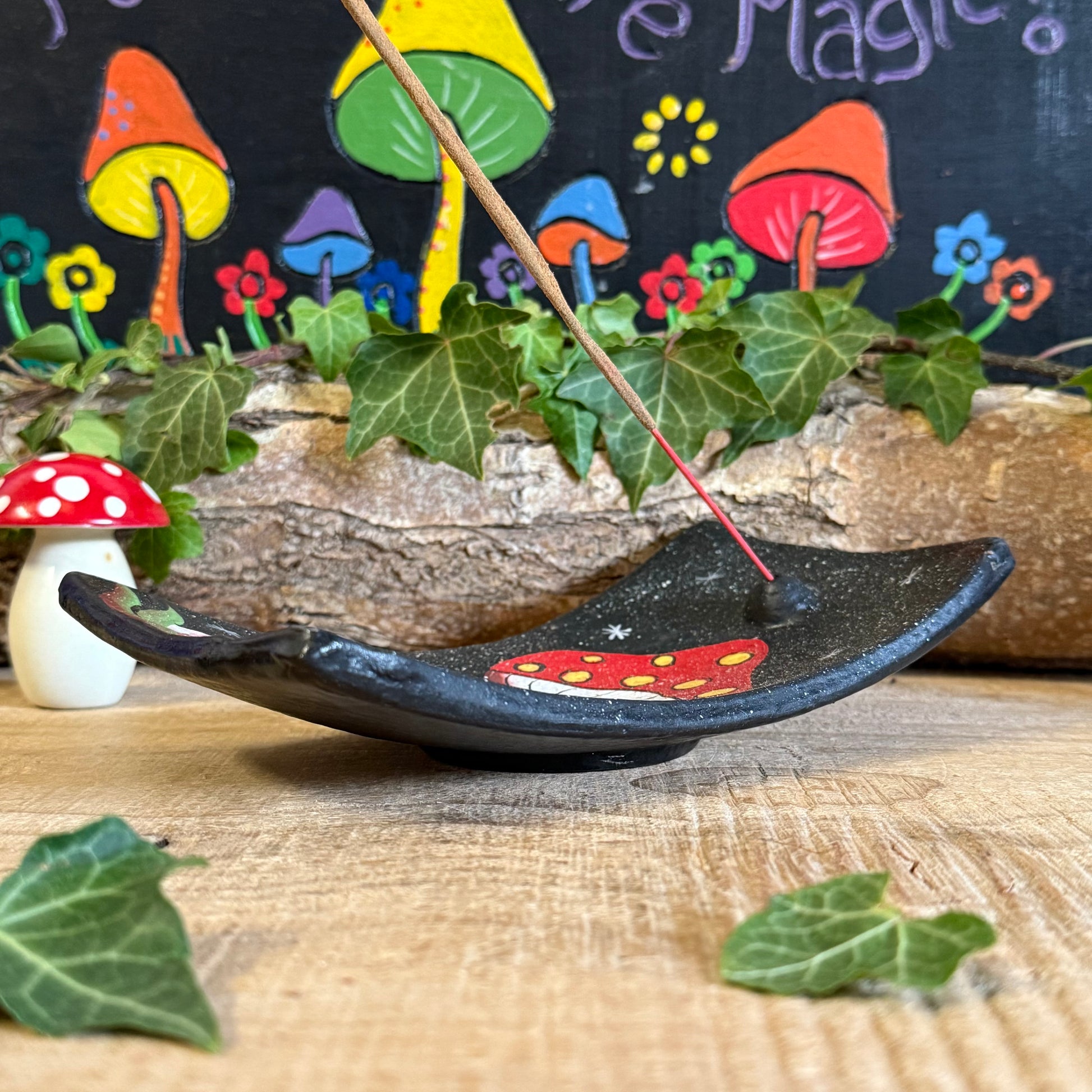 Invite the calm of the forest into your home with this Terracotta Mushroom Incense Holder, lovingly handcrafted in Bali. Each piece is formed from natural terracotta and hand painted with earthy tones and fine detailing, echoing the peaceful spirit of nature.
