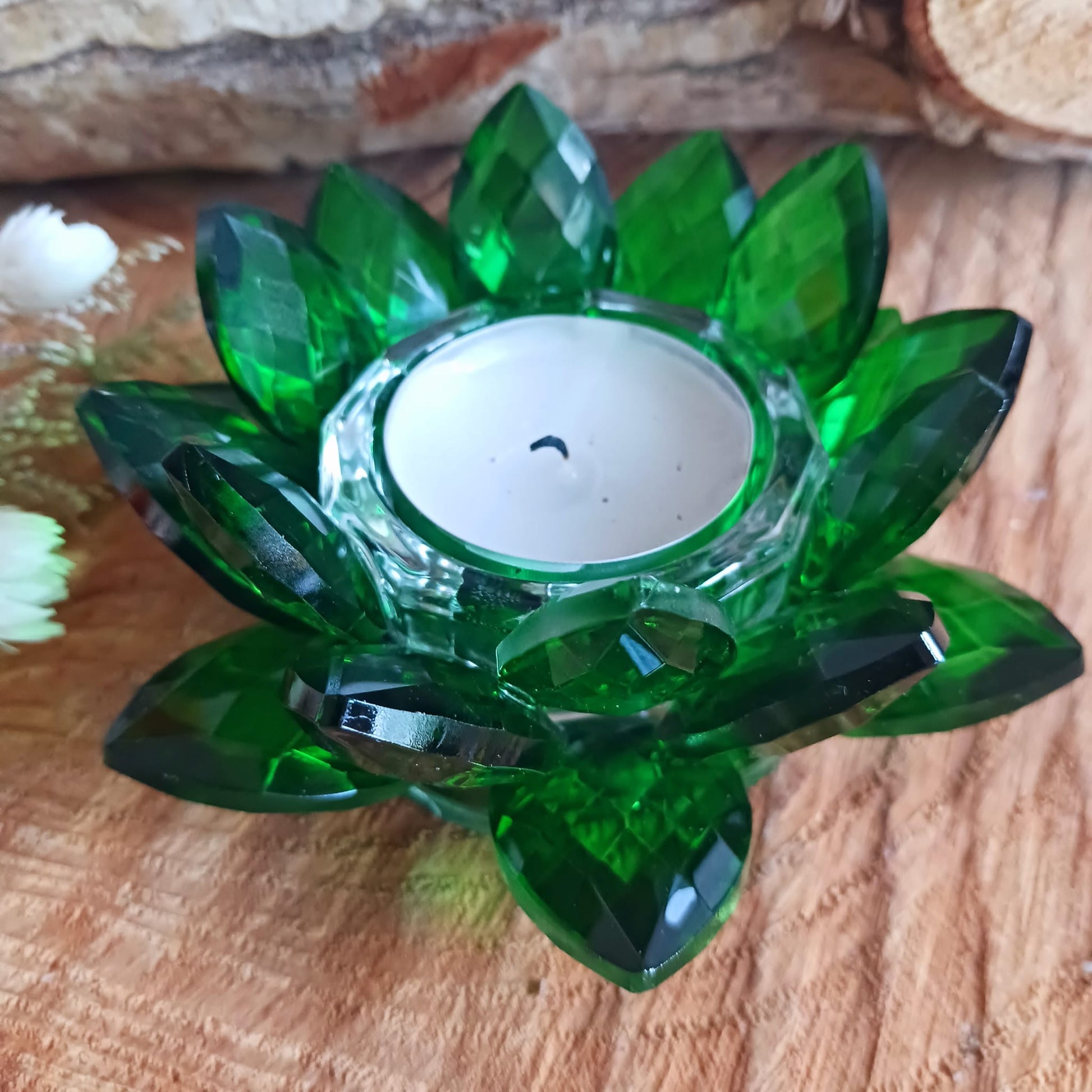 Lotus Crystal Candle Holder | Green