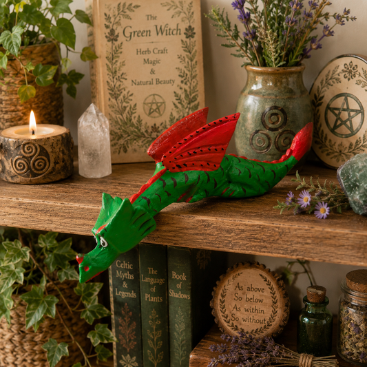 Hand Painted Green Dragon Shelf Sitter | Fantasy Dragon Home Decor