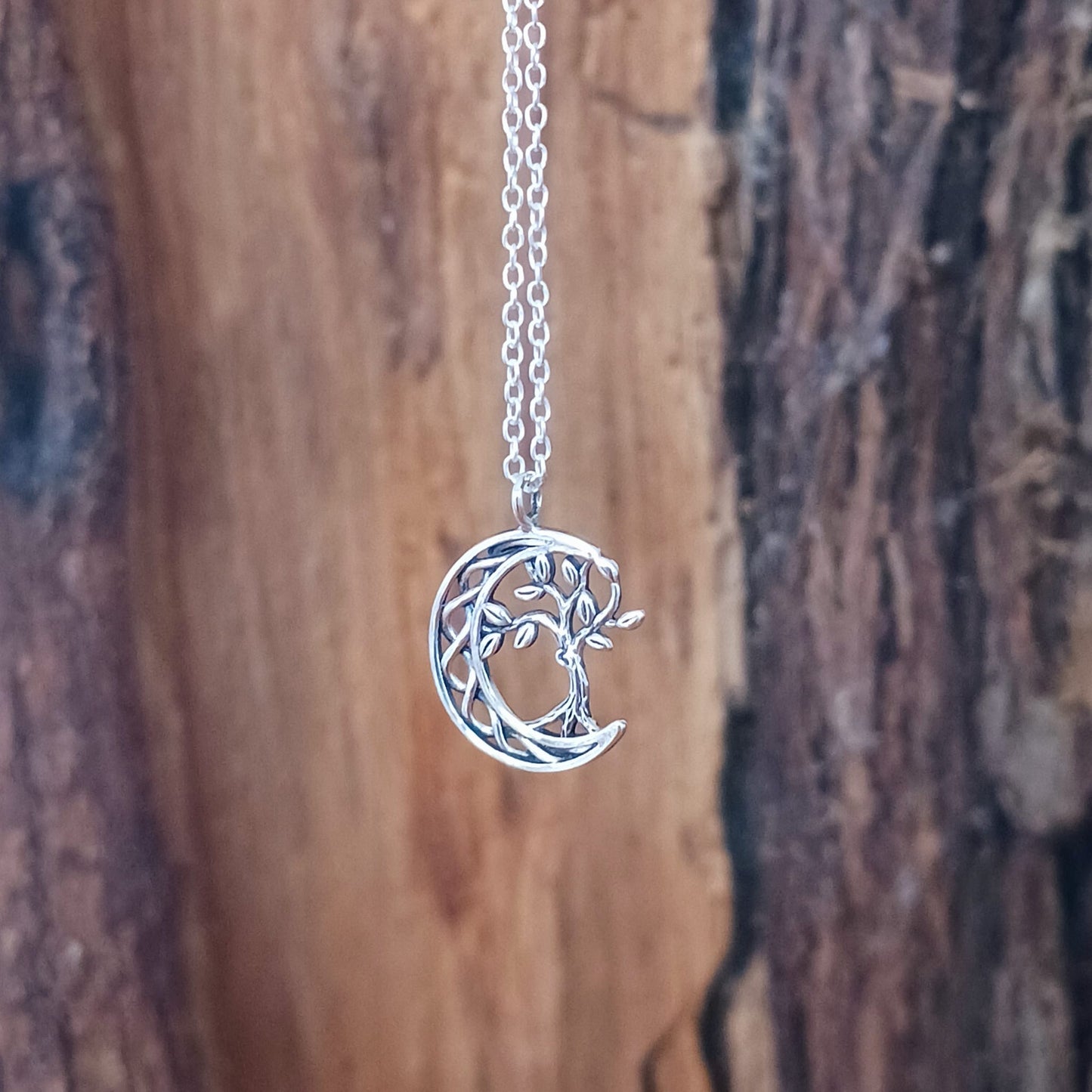 Tree of Life and Moon Pendant Necklace | 925 Silver on solid 925 Silver chain