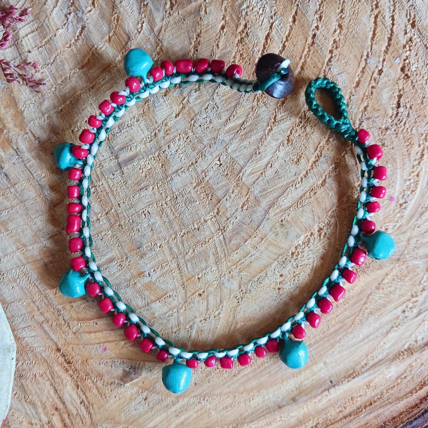 Handmade Colourful Bell and Bead Anklet