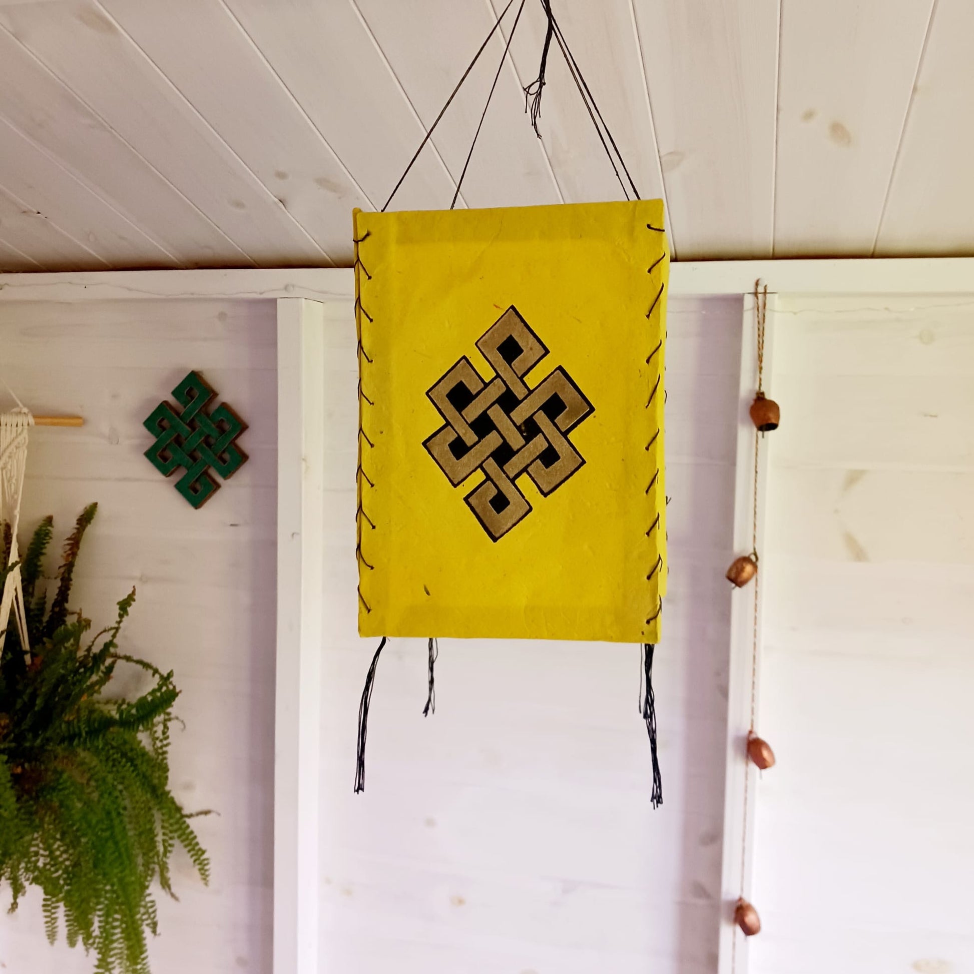 Lokta Paper Nepalese Lampshade | Endless Knot Yellow