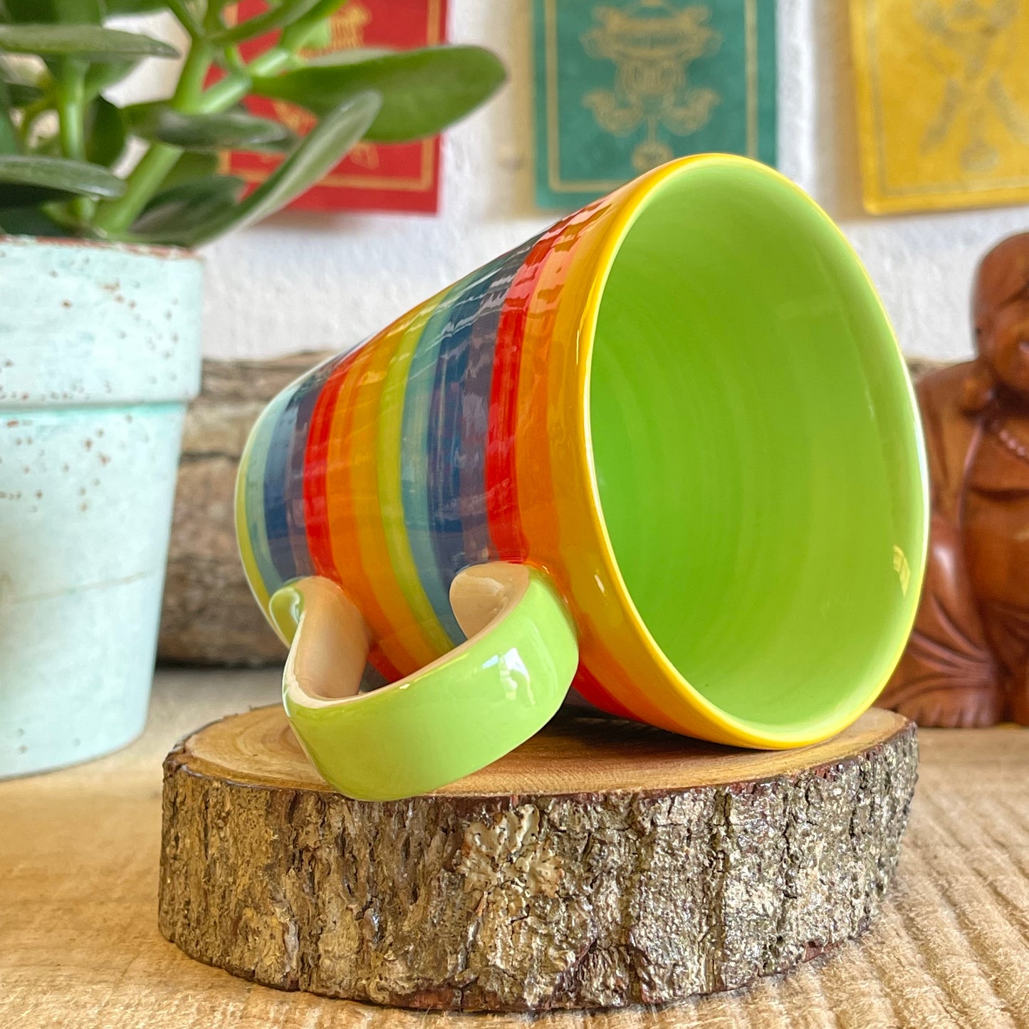 Hand painted rainbow stripe mug 349ml (approx.)