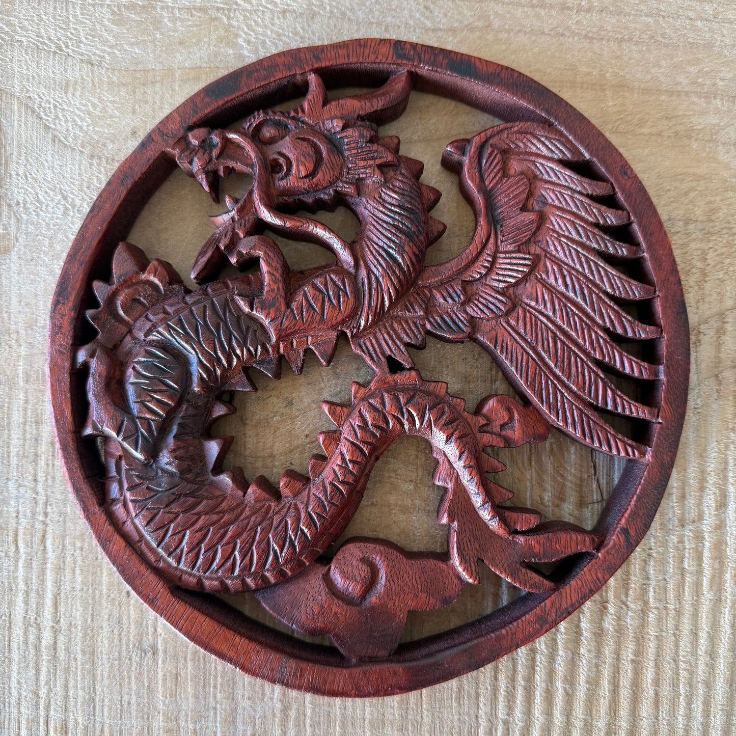 Hand Carved Wooden Dragon Plaque Wall Art – Fair Trade Indonesian Dragon Decor