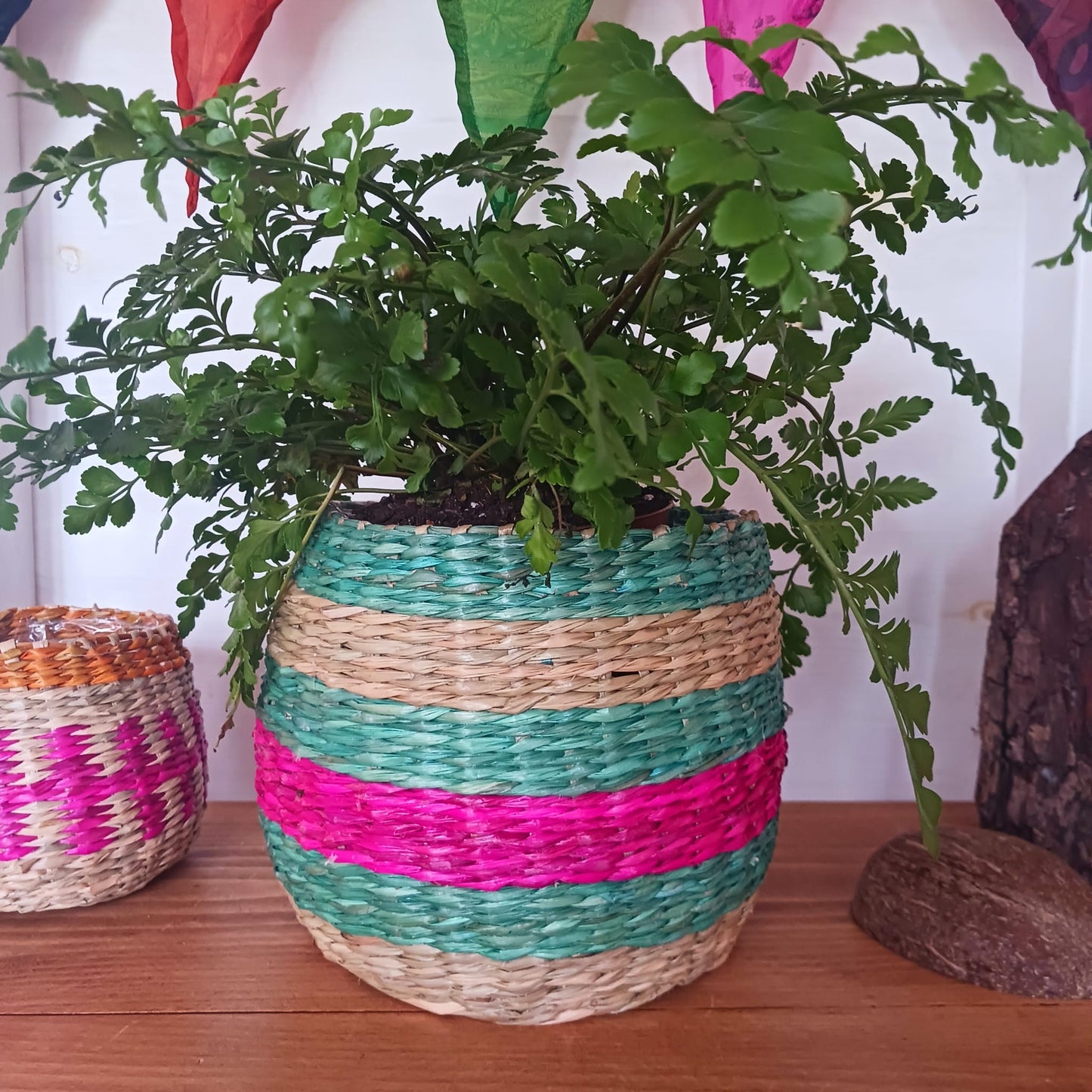 Handmade Stripe Seagrass Planter Set