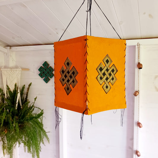 Lokta Paper Nepalese Lampshade | Endless Knot Orange