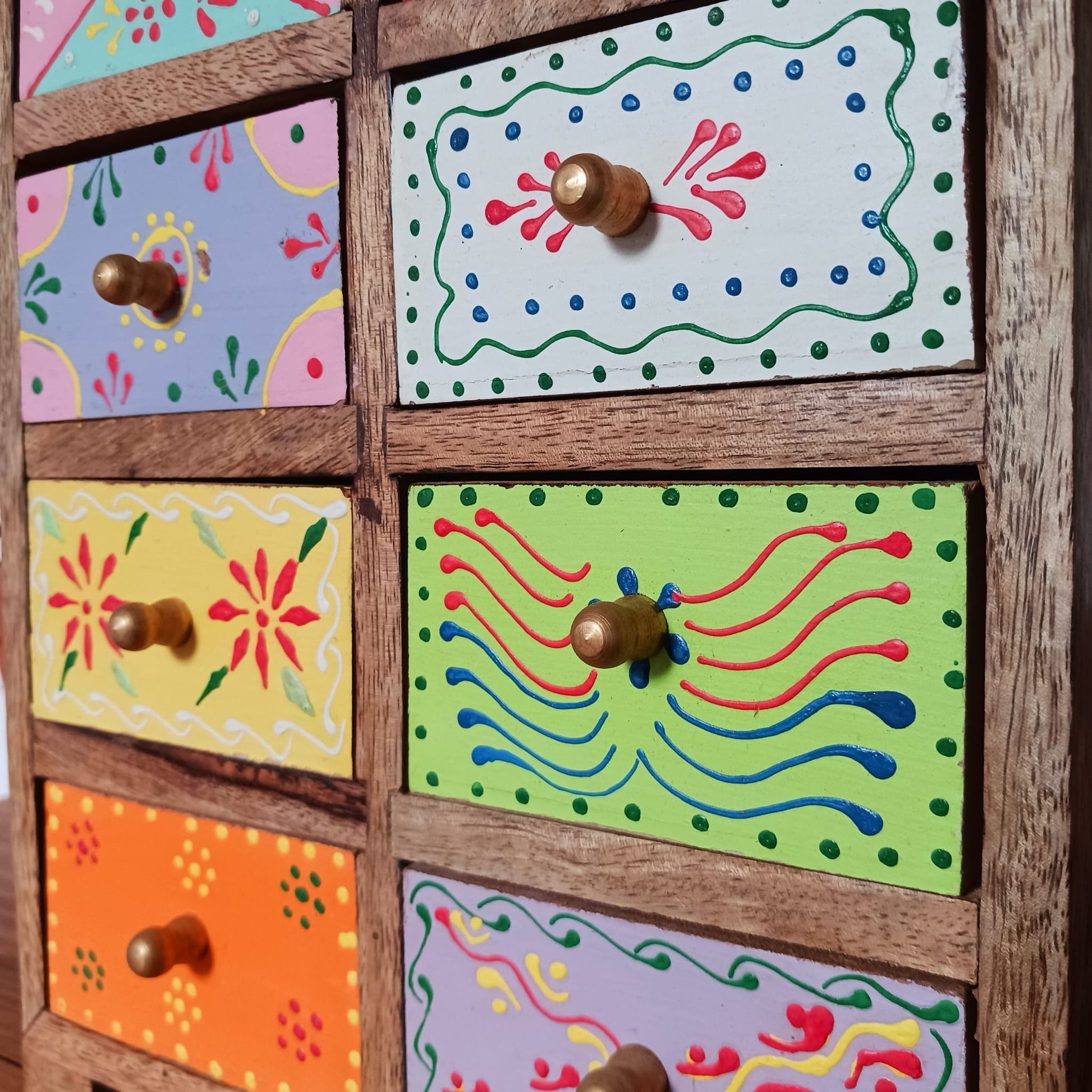 Hand Painted 8-Drawer Mango Wood Chest