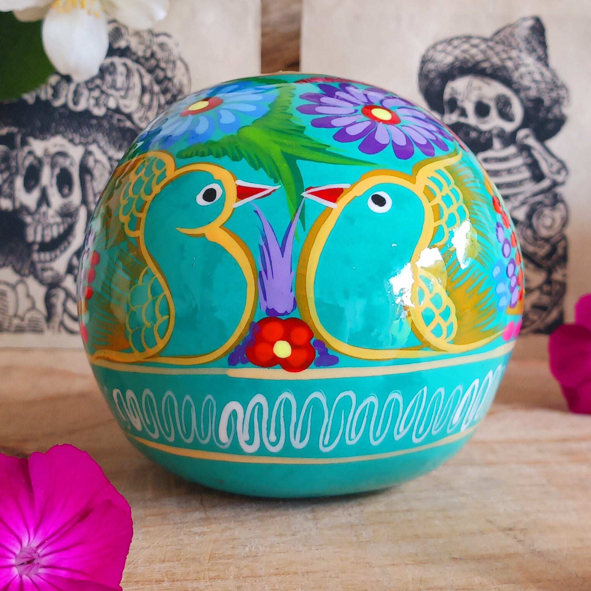 Mexican Painted Ceramic Candy Skull | Turquoise