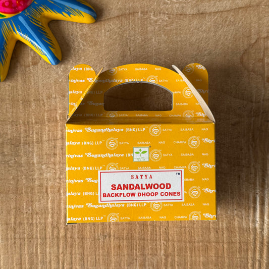 Satya Sandalwood Backflow Incense Cones – Calming Meditation Scent