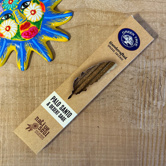 Native Soul Palo Santo & Desert Sage smudge incense sticks. Vegan masala incense for cleansing, meditation, and spiritual balance. Handcrafted in India.