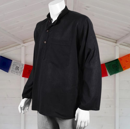 Nepalese Plain Colour Shirt | Black Cotton Grandad Hippie shirt