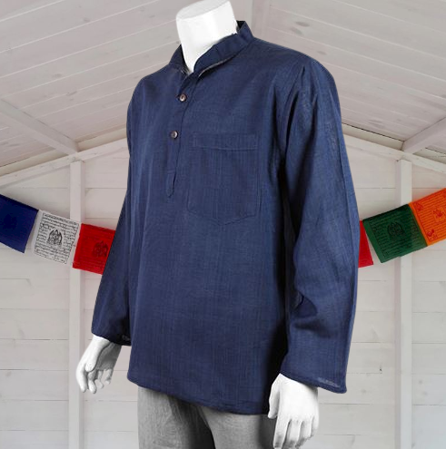 Nepalese Plain Colour Shirt | Navy Cotton Grandad Hippie shirt