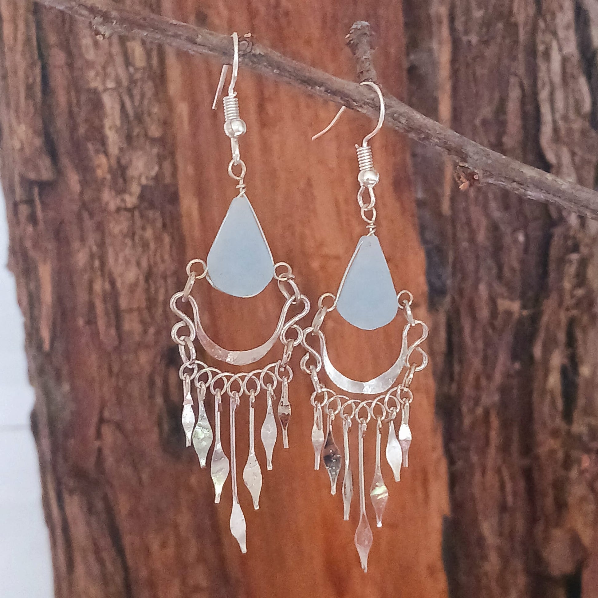 Peruvian Stone Tear Drop Earrings Silver Plated Hooks | Pale Blue