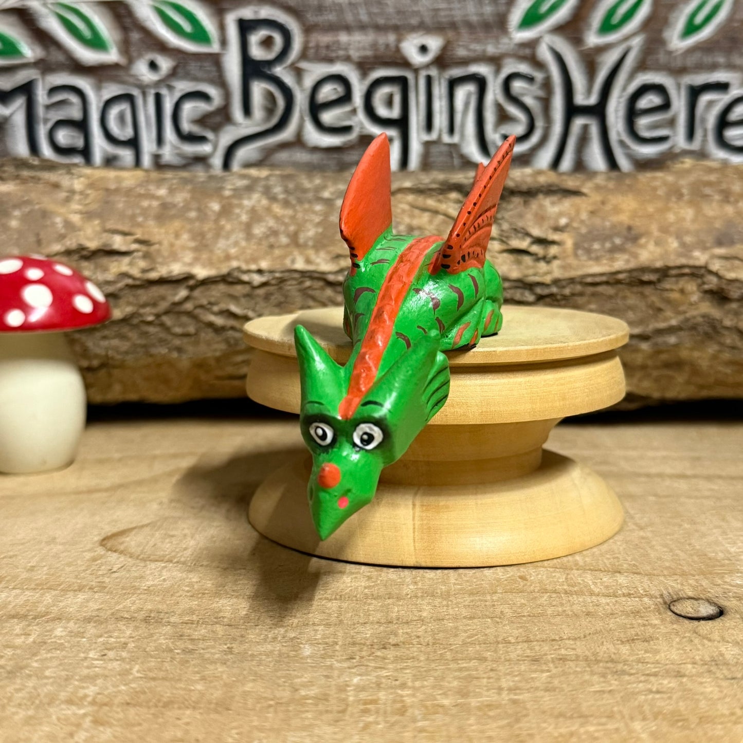 Hand Painted Green Dragon Shelf Sitter | Fantasy Dragon Home Decor