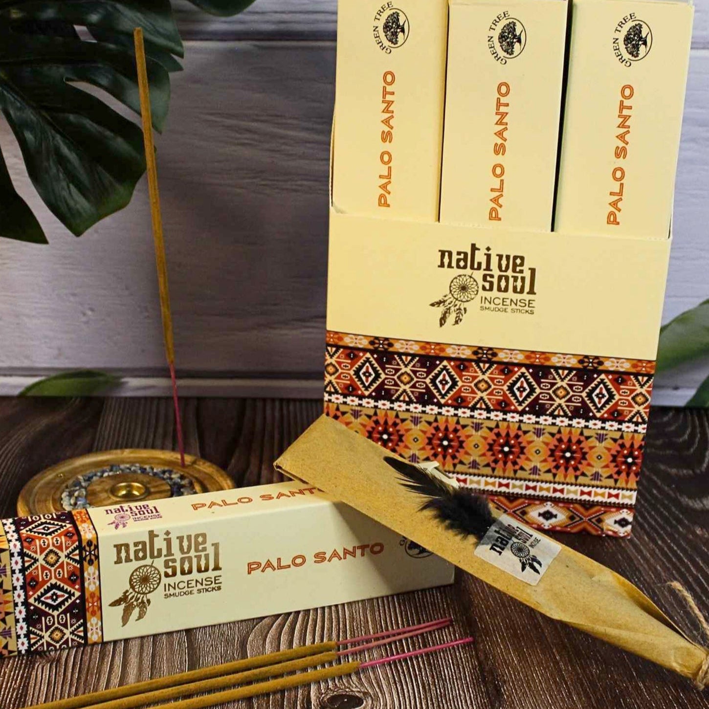 Native Soul Palo Santo Incense Sticks

Create a serene and tranquil atmosphere with Native Soul Palo Santo Incense Sticks. Expertly crafted, these incense sticks combine the grounding and purifying properties of Palo Santo to promote mental clarity and spiritual equilibrium. Perfect for meditation, relaxation, or cleansing rituals, they provide a soothing aroma that transforms your space into a haven of peace.

Each box is beautifully designed with Native American-inspired artwork and includes a delicate fe