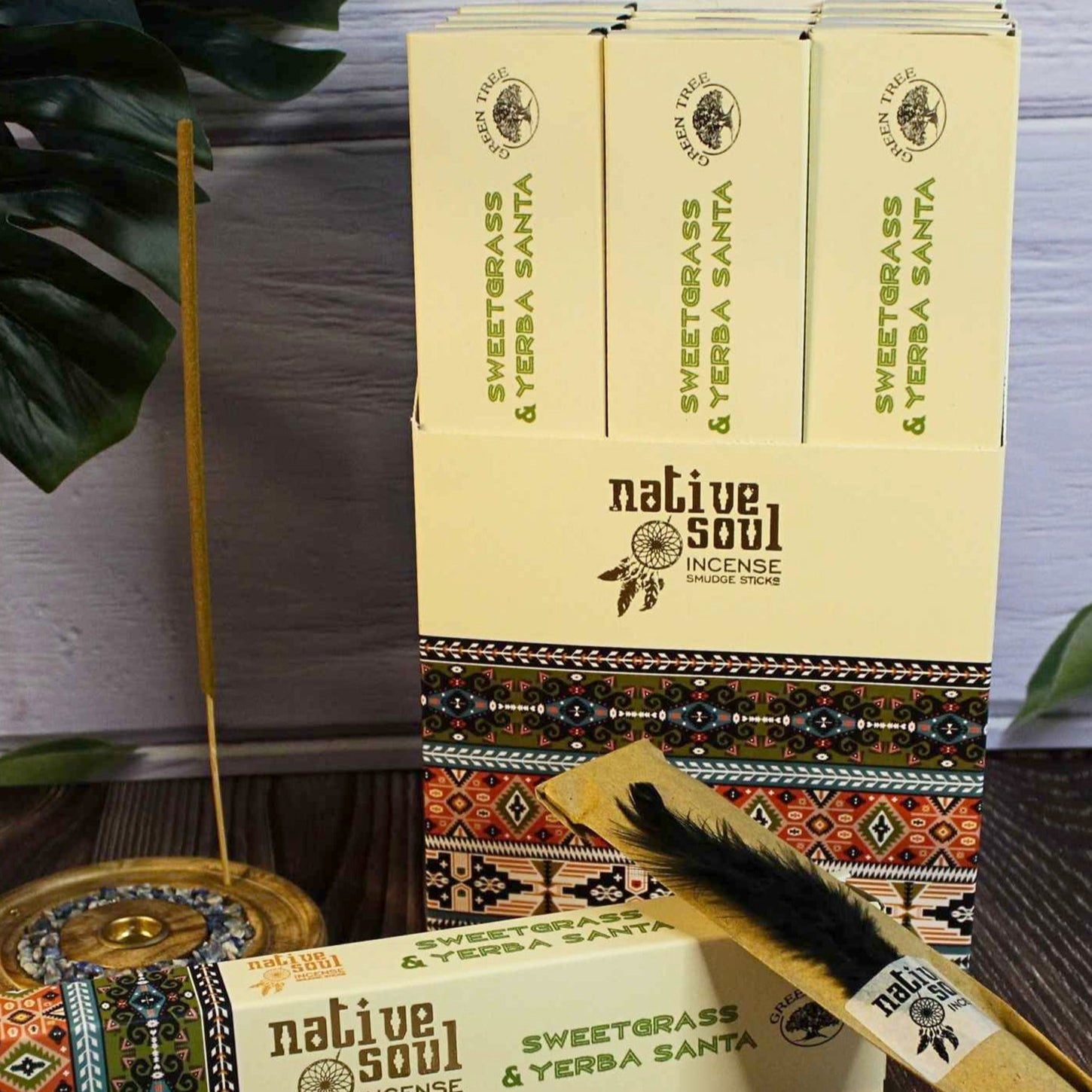 This Sweet Grass &amp; Yerba Santa Native Soul Incense has been blended perfectly together to create a calming atmosphere whilst restoring balance to the mind and soul. Used for centuries by Native Americans in purifying rituals and cleansing ceremonies,

Each box contains 12 incense sticks and has a burn time of approx. 40 mins per stick.