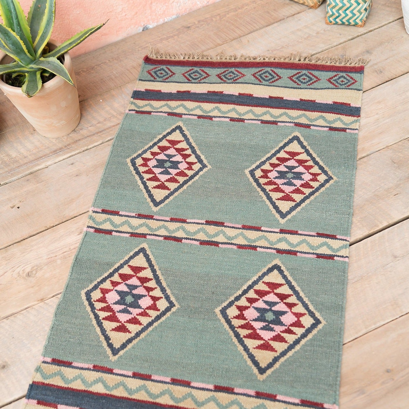 Alanya Hand Woven Wool/Cotton Kilim Rug, 75 x 135cm