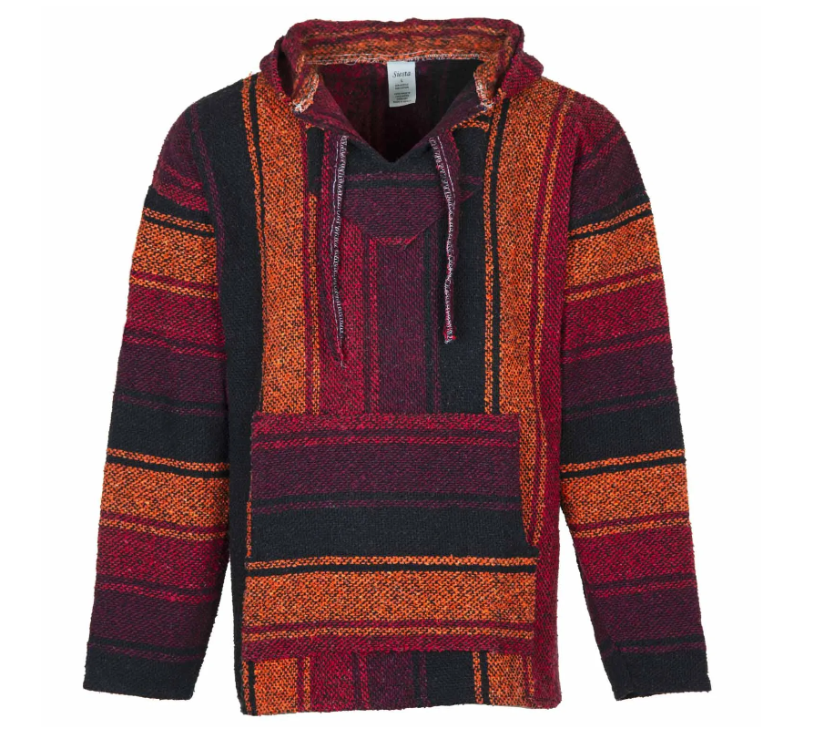 Mexican Dark Stripe Baja Hoodie Sunset Orange

Eco-friendly Baja hoodie made in Mexico from 100% recycled textiles. Unisex, ethical, and perfect for boho, festival, or everyday comfort.