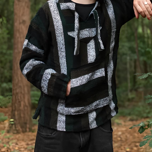 Eco-friendly Baja hoodie made in Mexico from 100% recycled textiles. Unisex, ethical, and perfect for boho, festival, or everyday comfort.