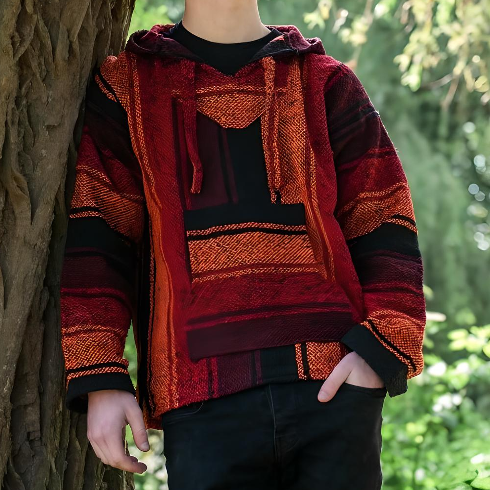 Eco-friendly Baja hoodie made in Mexico from 100% recycled textiles. Unisex, ethical, and perfect for boho, festival, or everyday comfort.